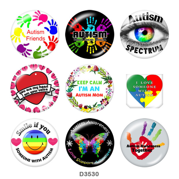 20MM autism care Print glass snaps buttons