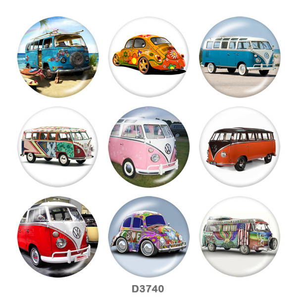 20MM School Bus car Print glass snaps buttons