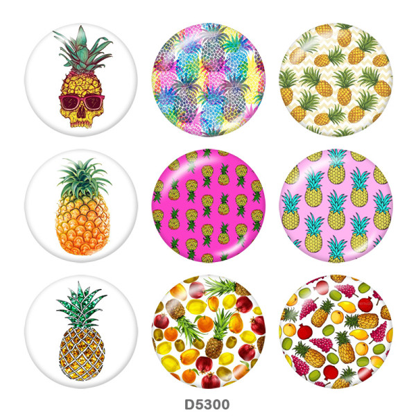 20MM  pineapple Print glass snaps buttons  Beach Ocean