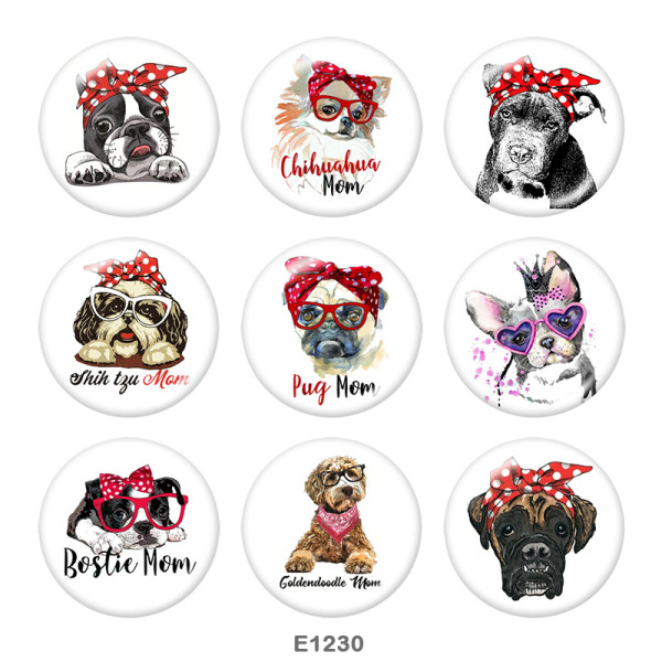 20MM  Dog  Print glass snaps buttons