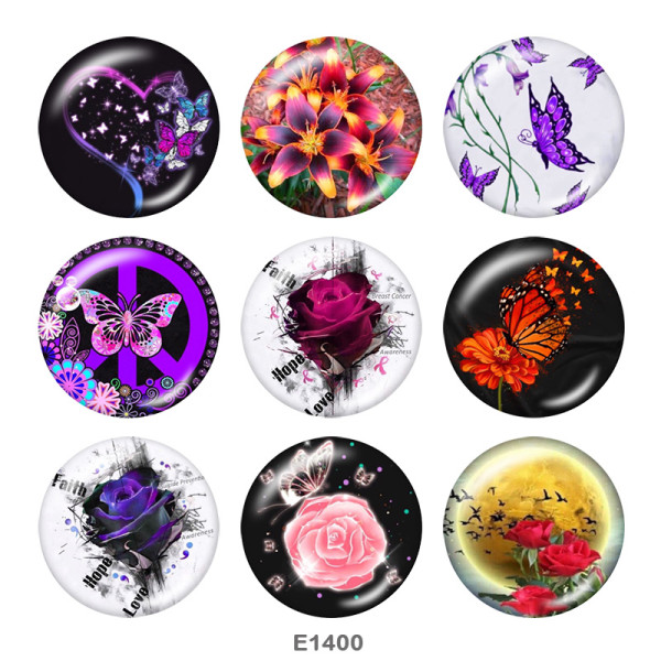 20MM Flower  Butterfly  Print glass snaps buttons