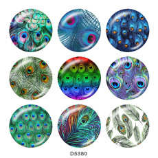 20MM  Peacock feather   Print glass snaps buttons