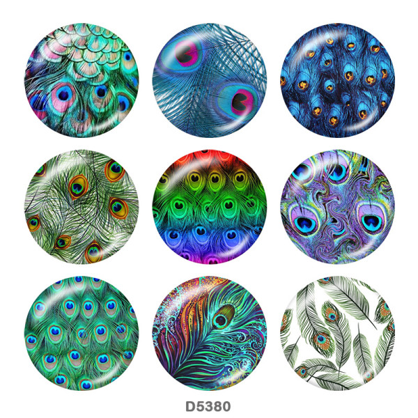 20MM  Peacock feather   Print glass snaps buttons
