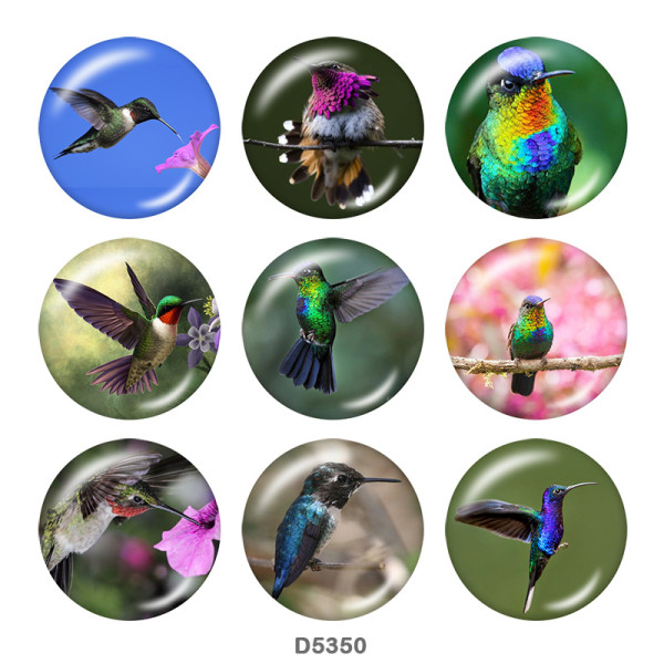 20MM  bird  Print glass snaps buttons