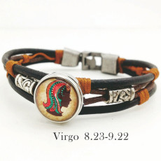 1 buttons 12 constellation leather bracelet new type Bracelet fit 20mm snaps chunks