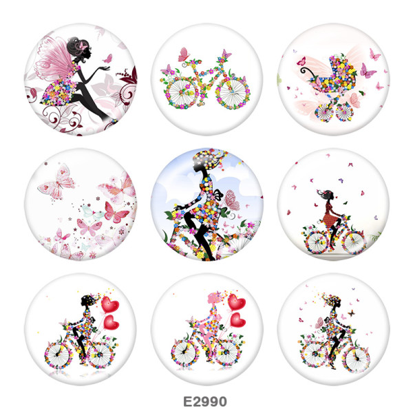 20MM  bicycle  Butterfly  Print  glass snaps buttons