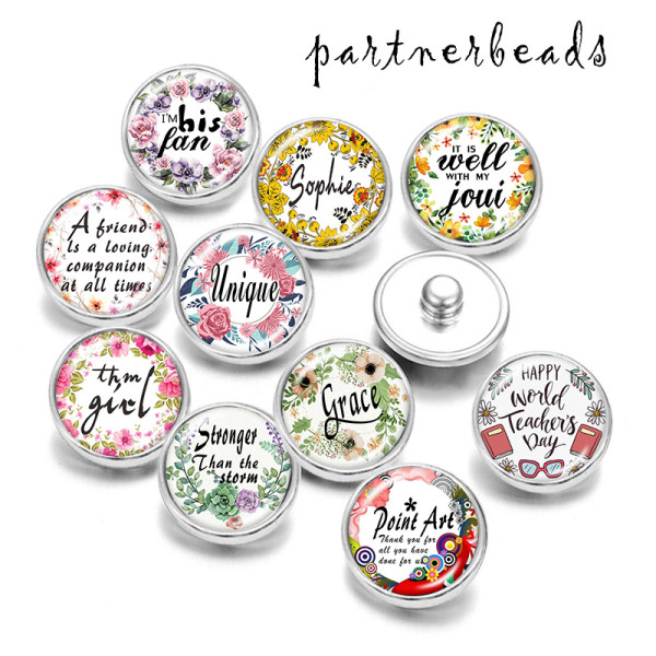20MM   thank you  Print  glass snaps buttons