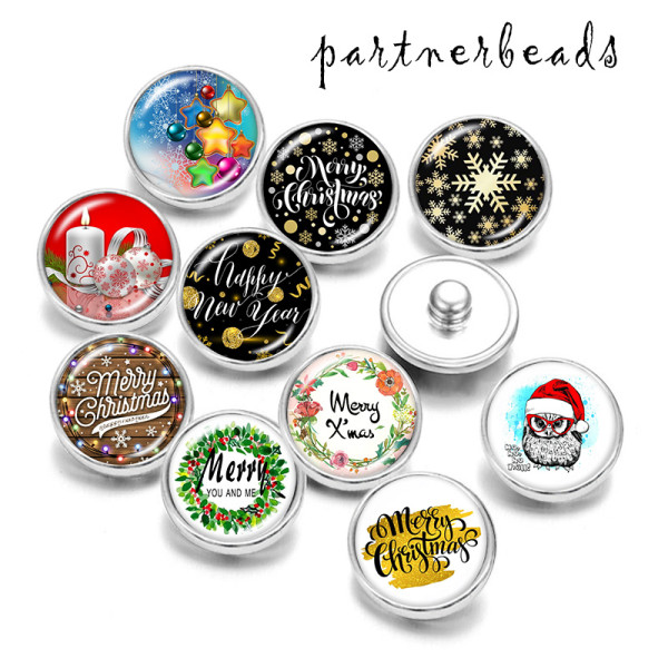 20MM   Christmas  Print  glass snaps buttons