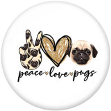20MM  Peace love  Pugs  Print  glass snaps buttons