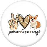 20MM  Peace love  Pugs  Print  glass snaps buttons