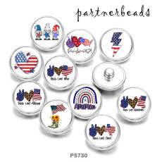 20MM  Peace Love  USA 4th Of July  Print   glass  snaps buttons