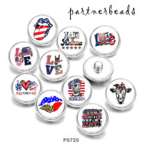 20MM  USA 4th Of July  Peace Love Docs  Print   glass  snaps buttons