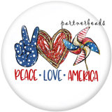 20MM USA Peace Love America 4th Of July   Print   glass  snaps buttons