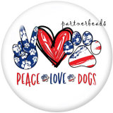 20MM  USA 4th Of July  Peace Love Docs  Print   glass  snaps buttons