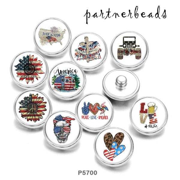 20MM USA Peace Love America 4th Of July   Print   glass  snaps buttons