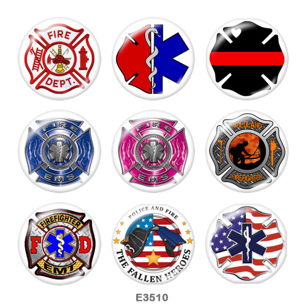 20MM  fire  Dept  Print  glass  snaps buttons