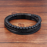 21CM Natural stone volcanic stone leather bracelet Stainless steel leather braided bracelet