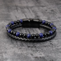 21CM Natural stone volcanic stone leather bracelet Stainless steel leather braided bracelet