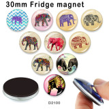 10pcs/lot Elephant glass picture printing products of various sizes  Fridge magnet cabochon