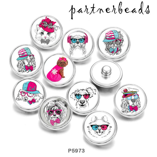 20MM   Dog  Cat  Print   glass  snaps buttons