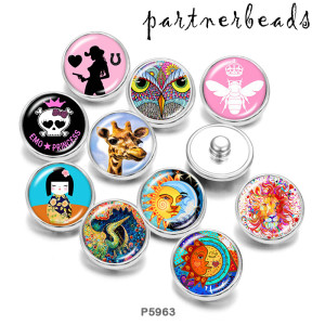 20MM  girl   Owl  Ribbon  Print   glass  snaps buttons
