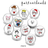 20MM  Cat  pig  Print   glass  snaps buttons