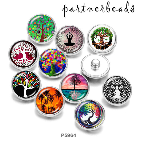 20MM  Tree of life   Print   glass  snaps buttons