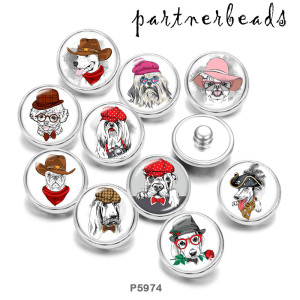 20MM  Dog  Print   glass  snaps buttons
