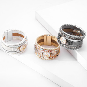 Multilayer braided bracelet European and American simple retro pearl piece magnetic clasp bracelet