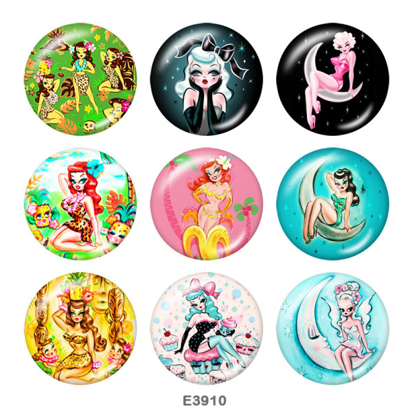 20MM  Pretty girl  Print   glass  snaps buttons