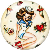 20MM  Nurse  girl  Print   glass  snaps buttons