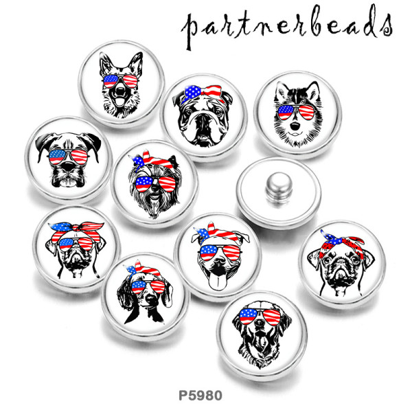 20MM  Dog  Print   glass  snaps buttons