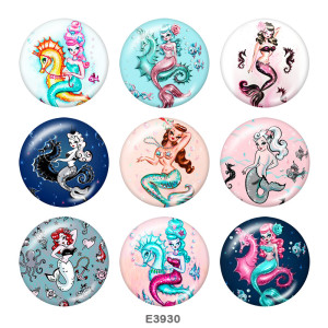 20MM  Hippocampus  Mermaid  Print   glass  snaps buttons
