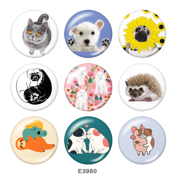 20MM  Cat  Dog  Print   glass  snaps buttons