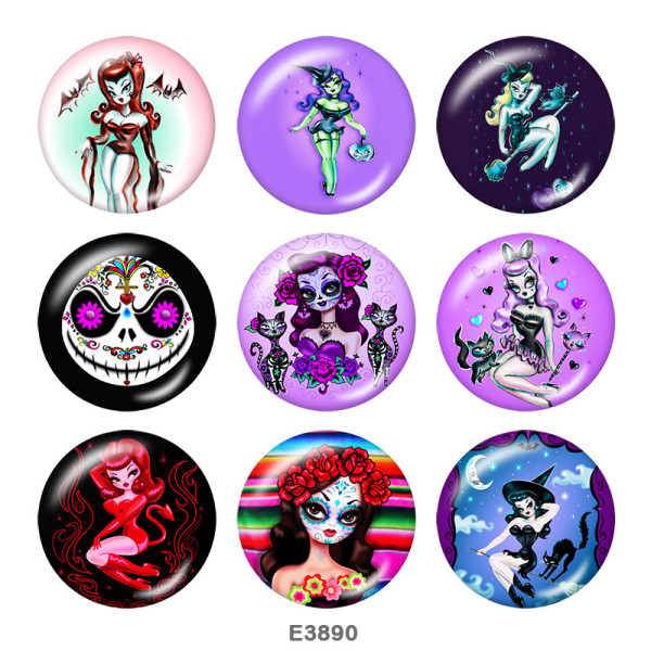 20MM  skull  girl  Print   glass  snaps buttons