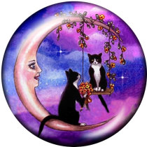 20MM   Moon  Cat  Print   glass  snaps buttons