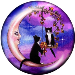 20MM   Moon  Cat  Print   glass  snaps buttons