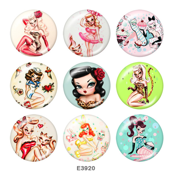 20MM  Nurse  girl  Print   glass  snaps buttons