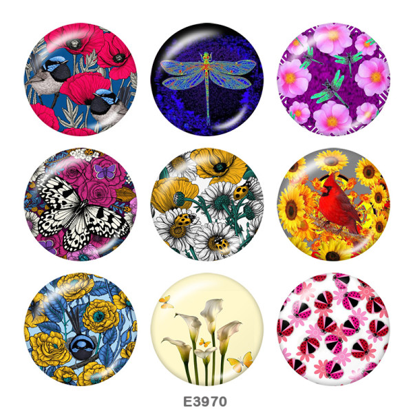 20MM  Flower  Butterfly   Print   glass  snaps buttons