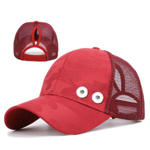 Ponytail Camouflage Baseball Cap Summer Sun Hat Sunscreen fit 18mm snap button beige snap button jewelry
