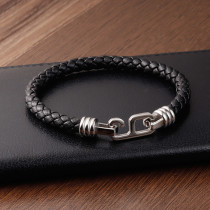 21CM  leather bracelet Stainless steel leather braided bracelet