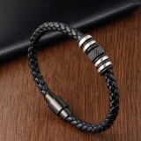 21CM  leather bracelet Stainless steel leather braided bracelet