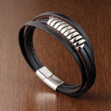 21CM  leather bracelet Stainless steel leather braided bracelet