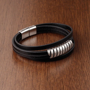 21CM  leather bracelet Stainless steel leather braided bracelet