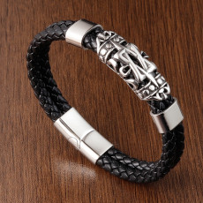 21CM  leather bracelet Stainless steel leather braided bracelet