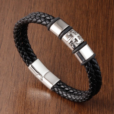 21CM  leather bracelet Stainless steel leather braided bracelet