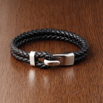 21CM  leather bracelet Stainless steel leather braided bracelet