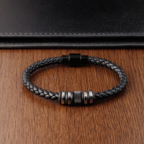 21CM  leather bracelet Stainless steel leather braided bracelet
