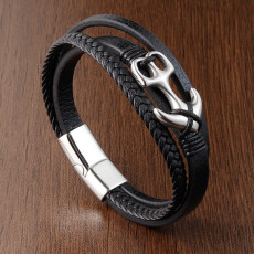 21CM  leather bracelet Stainless steel leather braided bracelet