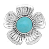20MM flower snap silver  Plated with turquoise snap button